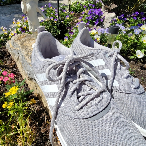 CLOUDFOAM by ADIDAS ♡ Gray 'n White Striped Canvas Fabric Lace Up Sneakers 8.5M - Picture 12 of 16